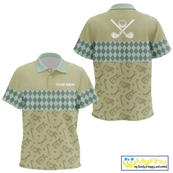 Olive Green Golf Camo argyle pattern Kid golf polo shirts custom name best Kid golf wear NQS9973