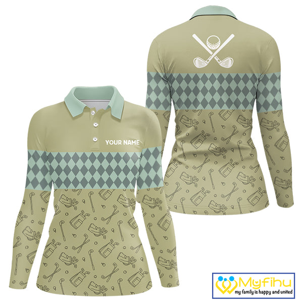 Olive Green Golf Camo argyle pattern Women golf polo shirts custom name best ladies golf wear NQS9973
