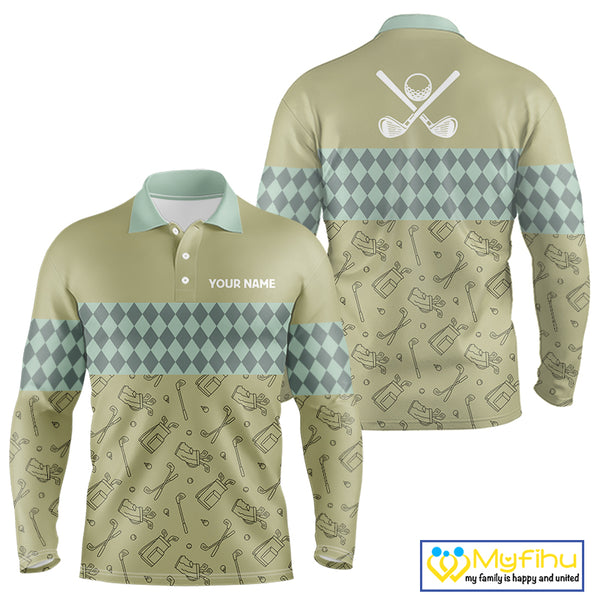 Olive Green Golf Camo argyle pattern Mens golf polo shirts custom name best mens golf wear NQS9973