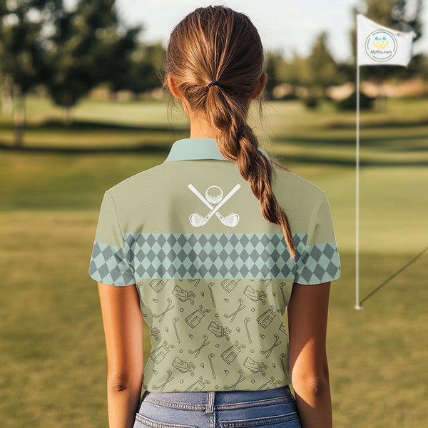 Olive Green Golf Camo argyle pattern Women golf polo shirts custom name best ladies golf wear NQS9973