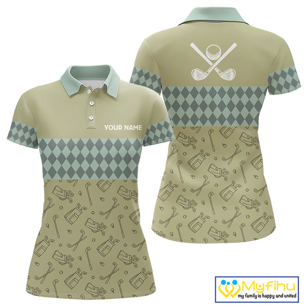 Olive Green Golf Camo argyle pattern Women golf polo shirts custom name best ladies golf wear NQS9973