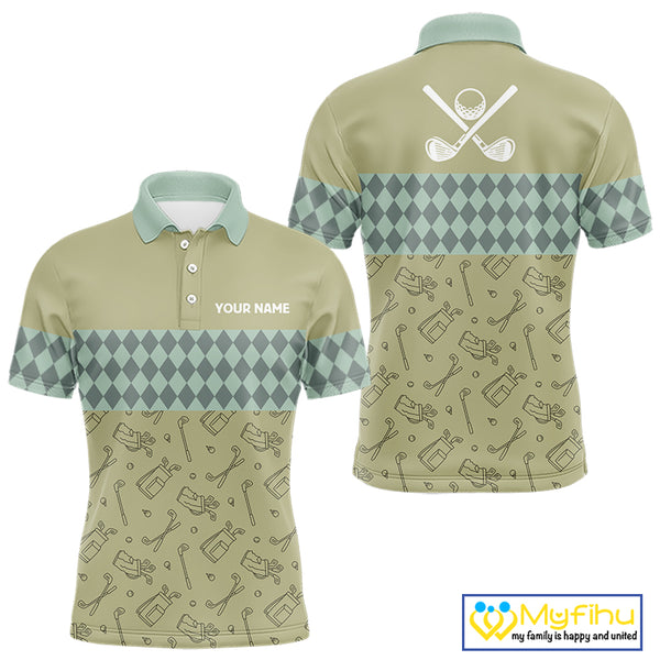 Olive Green Golf Camo argyle pattern Mens golf polo shirts custom name best mens golf wear NQS9973