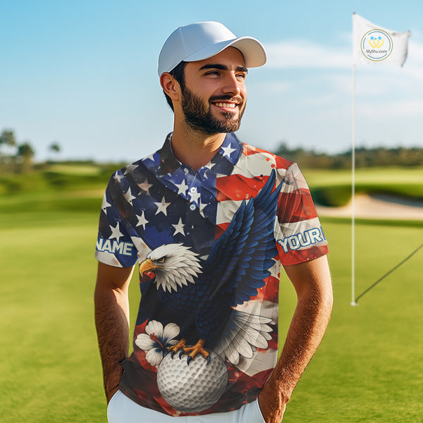 American Flag Eagle Mens golf polo shirts custom patriotic Eagle golf attire for men NQS9976