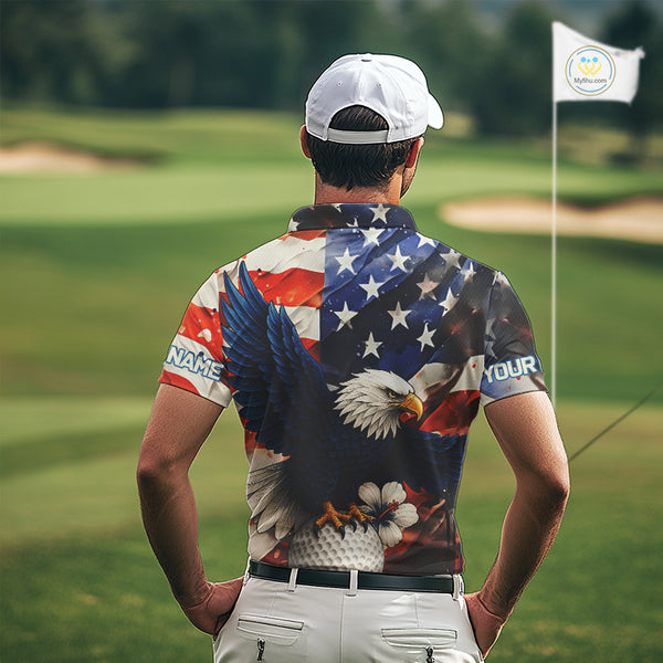 American Flag Eagle Mens golf polo shirts custom patriotic Eagle golf attire for men NQS9976