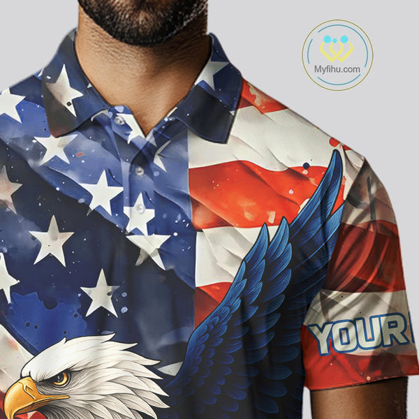 American Flag Eagle Mens golf polo shirts custom patriotic Eagle golf attire for men NQS9976