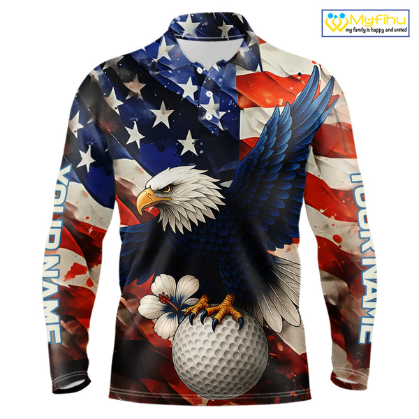 American Flag Eagle Mens golf polo shirts custom patriotic Eagle golf attire for men NQS9976