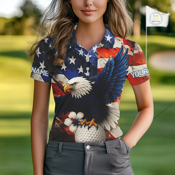 American Flag Eagle Women golf polo shirts custom patriotic Eagle golf attire for ladies NQS9976