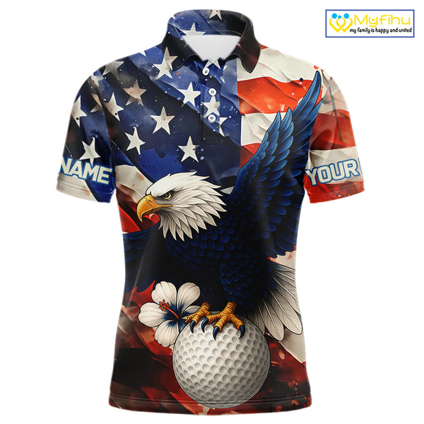 American Flag Eagle Mens golf polo shirts custom patriotic Eagle golf attire for men NQS9976