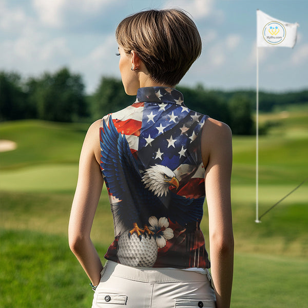 American Flag Eagle Women sleeveless golf polo shirts custom patriotic Eagle golf attire for ladies NQS9976