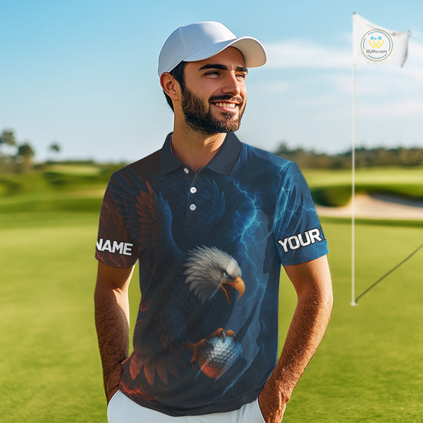 Red and Blue Lightning Thunder Eagle Mens golf polo shirts custom Eagle golf attire for men NQS9977