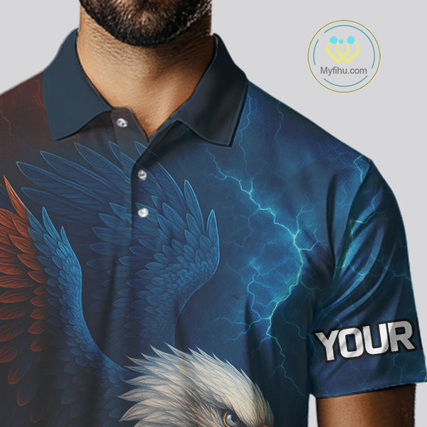 Red and Blue Lightning Thunder Eagle Mens golf polo shirts custom Eagle golf attire for men NQS9977