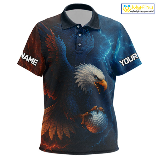 Red and Blue Lightning Thunder Eagle Kid golf golf polo shirt custom Eagle Kid golf attire NQS9977
