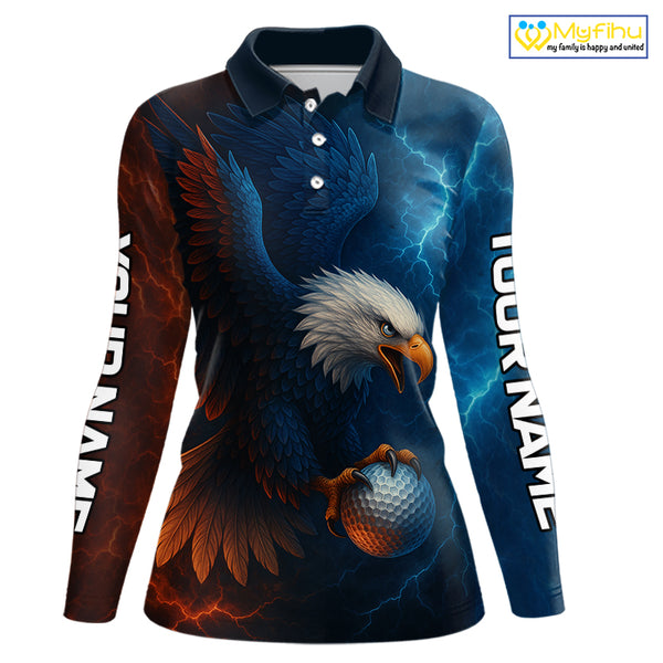 Red and Blue Lightning Thunder Eagle Women golf golf polo shirt custom Eagle ladies golf attire NQS9977