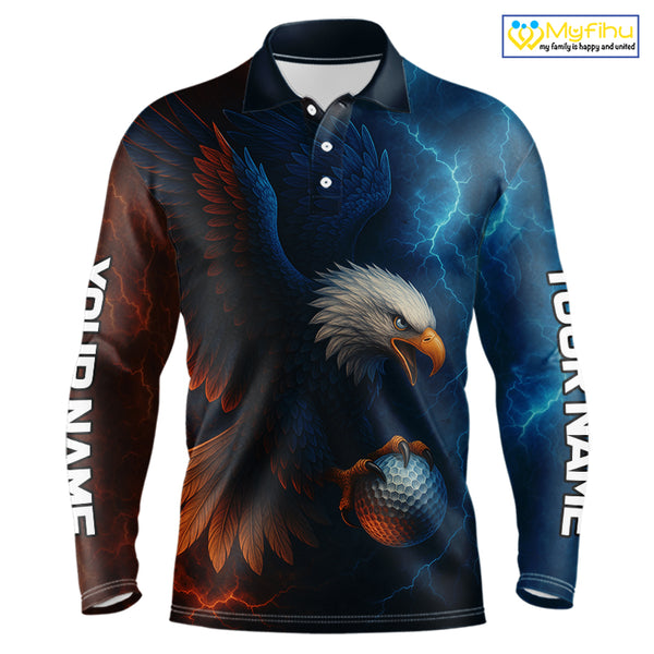 Red and Blue Lightning Thunder Eagle Mens golf polo shirts custom Eagle golf attire for men NQS9977
