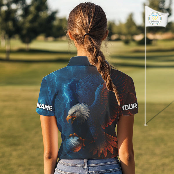 Red and Blue Lightning Thunder Eagle Women golf golf polo shirt custom Eagle ladies golf attire NQS9977