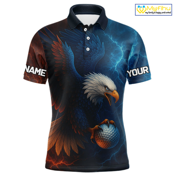 Red and Blue Lightning Thunder Eagle Mens golf polo shirts custom Eagle golf attire for men NQS9977