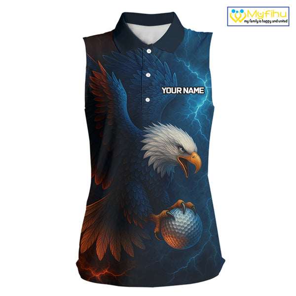 Red and Blue Lightning Thunder Eagle Women sleeveless golf polo shirt custom Eagle ladies golf attire NQS9977