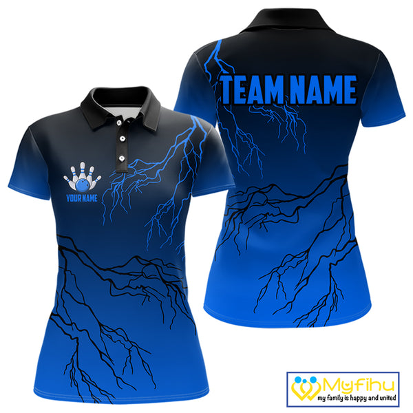 Black and Blue gradient Lightning thunder storm Bowling shirts for Women Custom Bowling Team Jerseys NQS10135