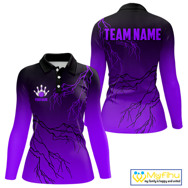 Black and Purple gradient Lightning thunder storm Bowling shirts for Women Custom Bowling Team Jersey NQS10136