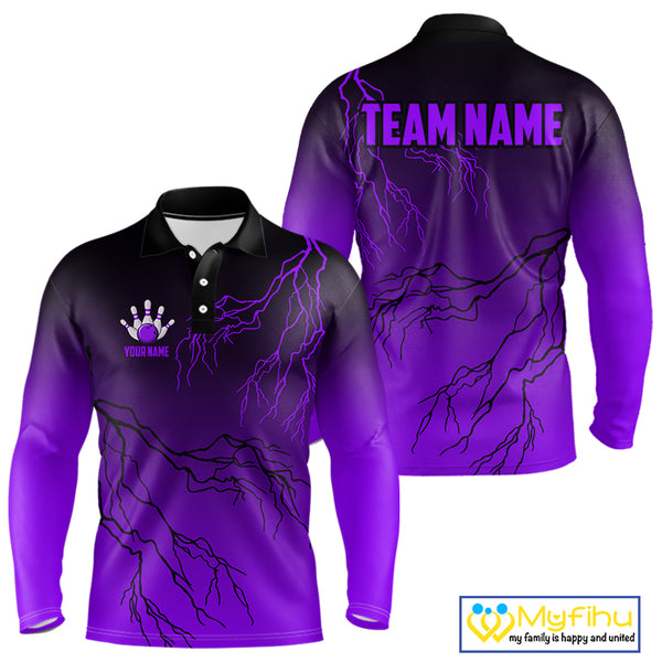 Black and Purple gradient Lightning thunder storm Bowling shirts for Men Custom Bowling Team Jerseys NQS10136