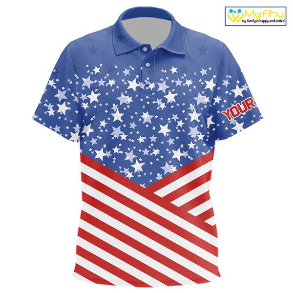 Red, White and Blue Kid golf polo shirts Custom American Flag patriotic Golf attire for kid NQS10137