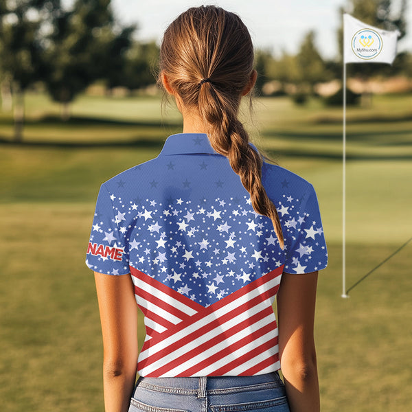 Red, White and Blue Women golf polo shirts Custom American Flag patriotic Golf attire for ladies NQS10137