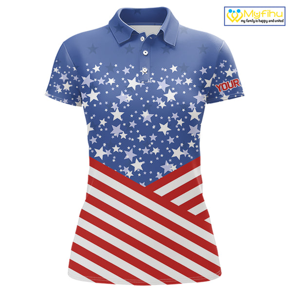 Red, White and Blue Women golf polo shirts Custom American Flag patriotic Golf attire for ladies NQS10137