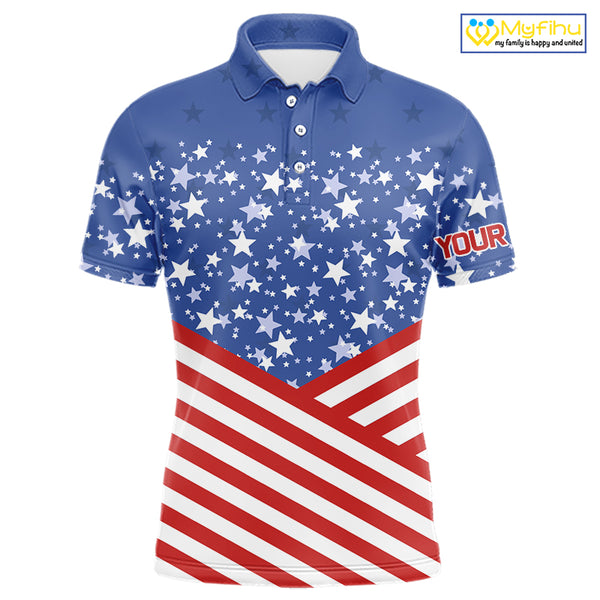 Red, White and Blue Men golf polo shirts Custom American Flag patriotic Golf attire for men NQS10137