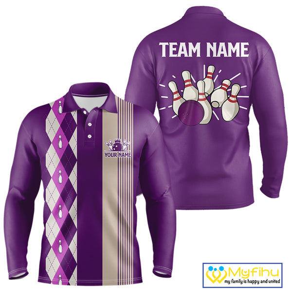 Retro Purple argyle pattern Bowling shirts For Men custom bowling team jerseys Bowler Outfits NQS10275
