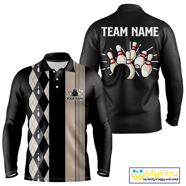 Retro Black argyle pattern Bowling shirts For Men custom bowling team jerseys Bowler Outfits NQS10276