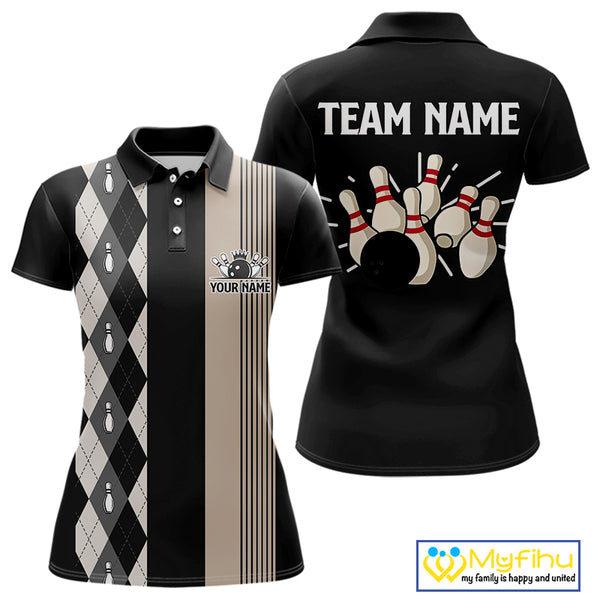 Retro Black argyle pattern Bowling shirts For Women custom bowling team jerseys Bowler Outfits NQS10276