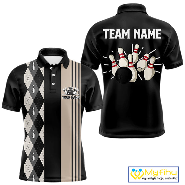 Retro Black argyle pattern Bowling shirts For Men custom bowling team jerseys Bowler Outfits NQS10276