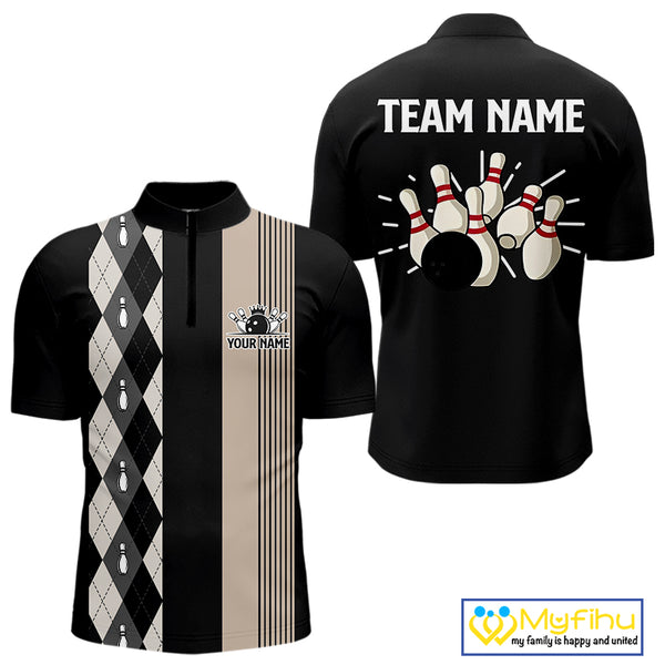 Retro Black argyle pattern Bowling shirts For Men custom bowling team jerseys Bowler Outfits NQS10276