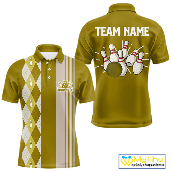 Retro Yellow argyle pattern Bowling shirts For Men custom bowling team jerseys Bowler Outfits NQS10277