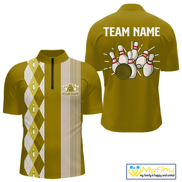 Retro Yellow argyle pattern Bowling shirts For Men custom bowling team jerseys Bowler Outfits NQS10277