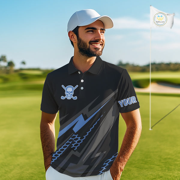 Black and Blue Skull Golf polo shirts For Men Custom Mens golf top, Personalized golf gifts NQS10467