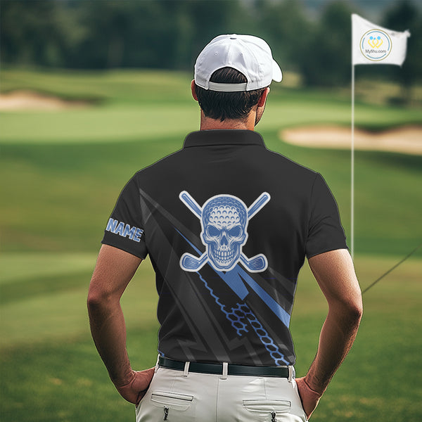 Black and Blue Skull Golf polo shirts For Men Custom Mens golf top, Personalized golf gifts NQS10467