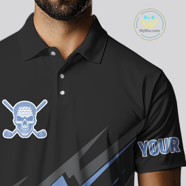 Black and Blue Skull Golf polo shirts For Men Custom Mens golf top, Personalized golf gifts NQS10467