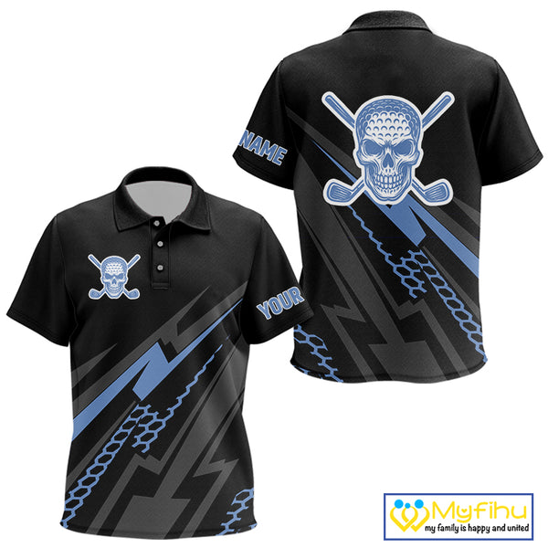 Black and Blue Skull Golf polo shirts For Kid Custom Kid golf tops, Personalized golf gifts NQS10467