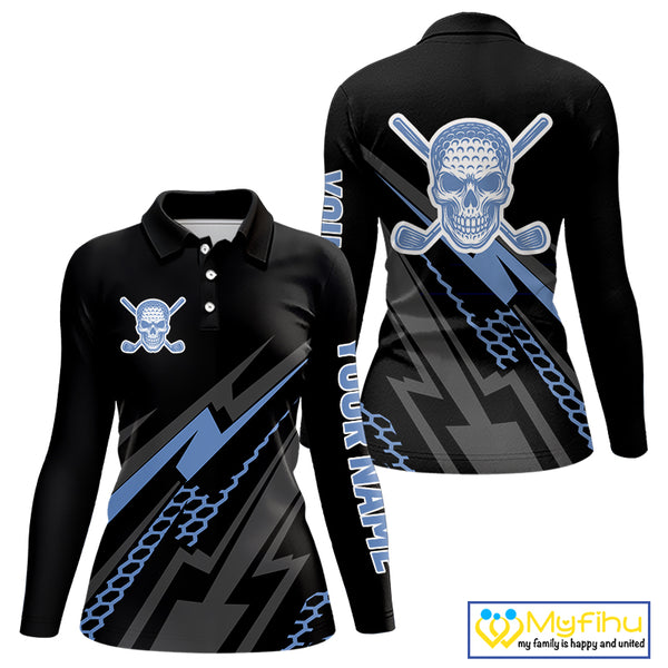 Black and Blue Skull Golf polo shirts For Women Custom Ladies golf tops, Personalized golf gifts NQS10467