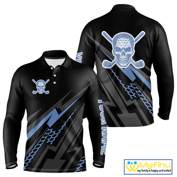 Black and Blue Skull Golf polo shirts For Men Custom Mens golf top, Personalized golf gifts NQS10467