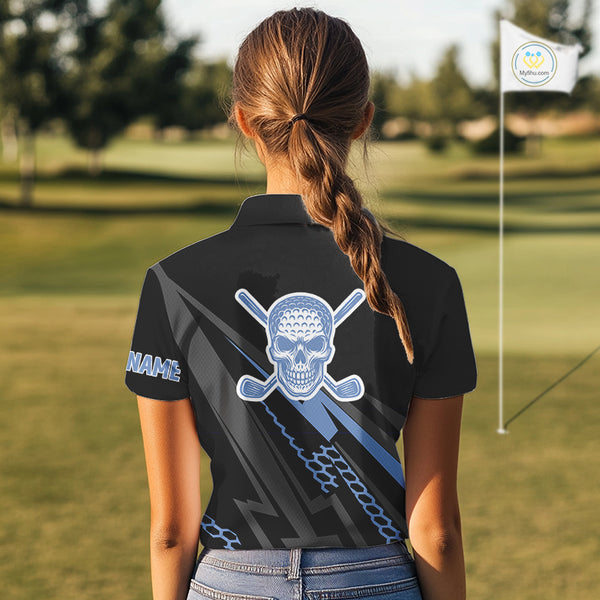 Black and Blue Skull Golf polo shirts For Women Custom Ladies golf tops, Personalized golf gifts NQS10467