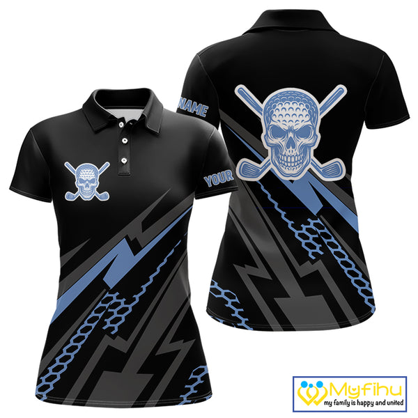 Black and Blue Skull Golf polo shirts For Women Custom Ladies golf tops, Personalized golf gifts NQS10467