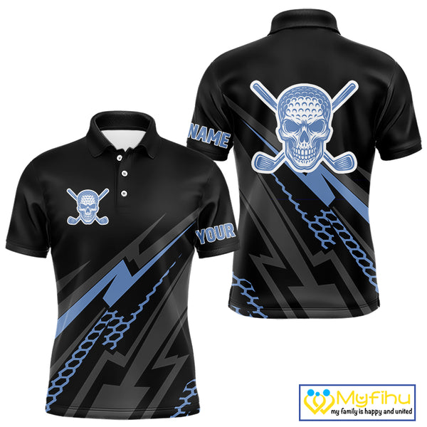 Black and Blue Skull Golf polo shirts For Men Custom Mens golf top, Personalized golf gifts NQS10467