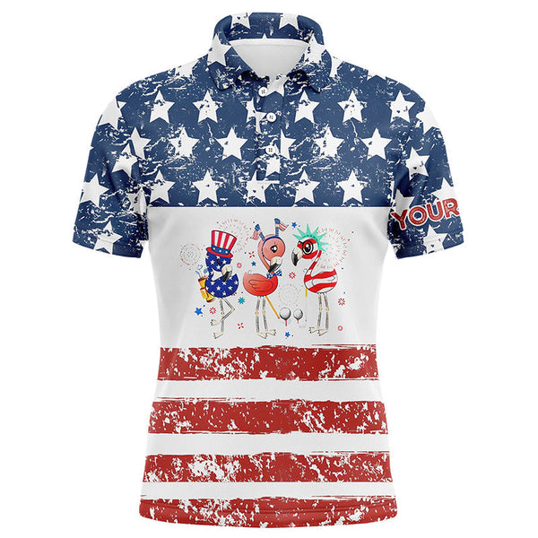 Funny American flag Flamingo mens golf polo shirts custom mens patriotic polo shirts, golfing gifts NQS6399