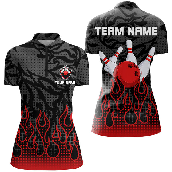 Red Flame Fire Womens bowling shirts black camo Bowling Jerseys Personalized Bowling Team Shirts NQS8493