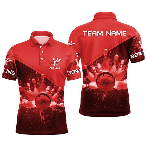 Mens polo bowling shirts Custom red lightning thunder Bowling Team Jersey, gift for team Bowlers NQS6622