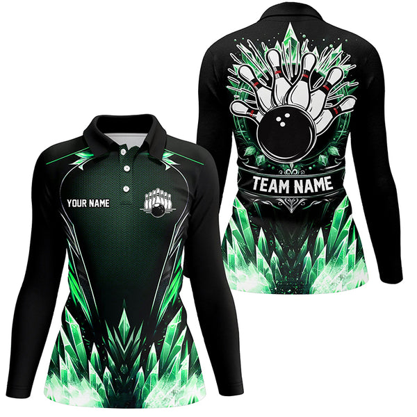 Personalized Icy Green Ice Bowling Team Shirts For Women Custom black Bowling Gifts for bowlers NQS8951