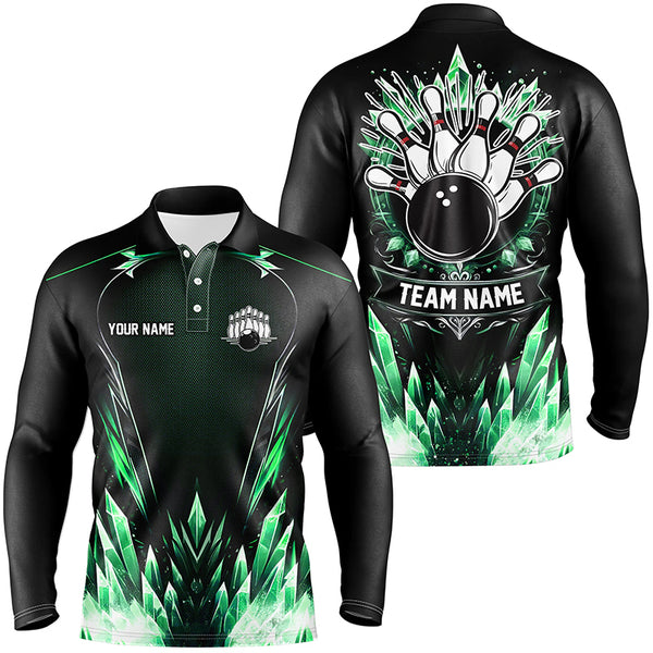 Personalized Icy Green Ice Bowling Team Shirts For Men Custom black Bowling Gifts for bowlers NQS8951