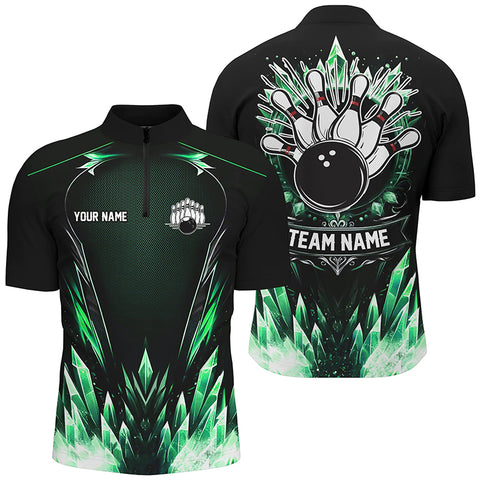 Personalized Icy Green Ice Bowling Team Shirts For Men Custom black Bowling Gifts for bowlers NQS8951